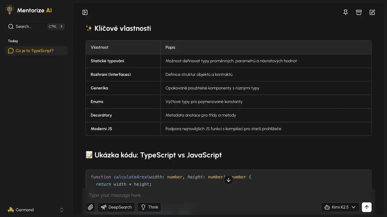 AI chat interface focused on TypeScript code assistance and development