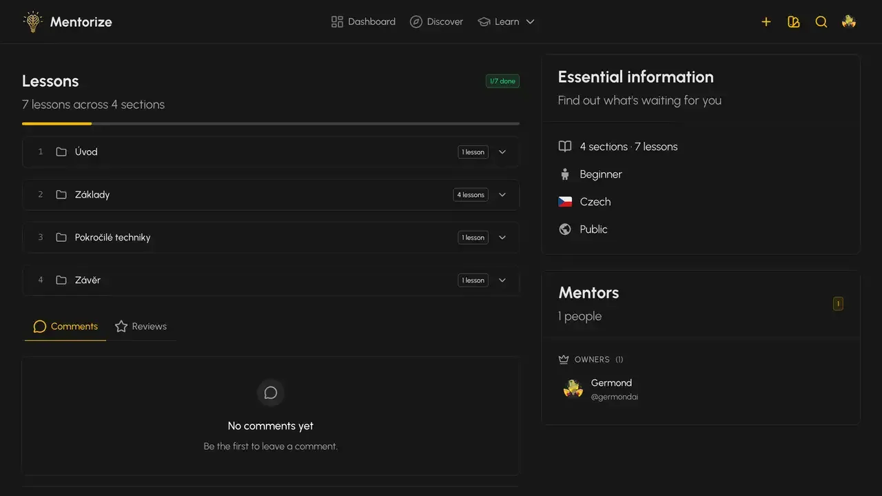 Lesson list interface with video player and course materials