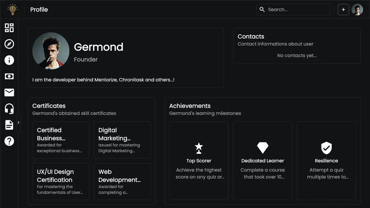 Legacy user profile page from original Mentorize version